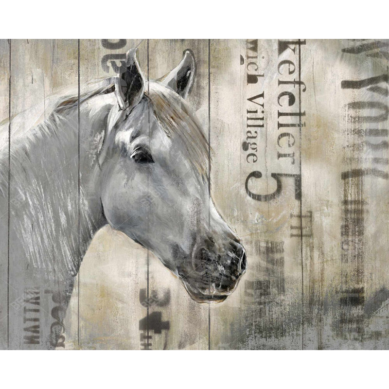 Rustic White Horse - Gray Bedroom Canvas for Home Decor