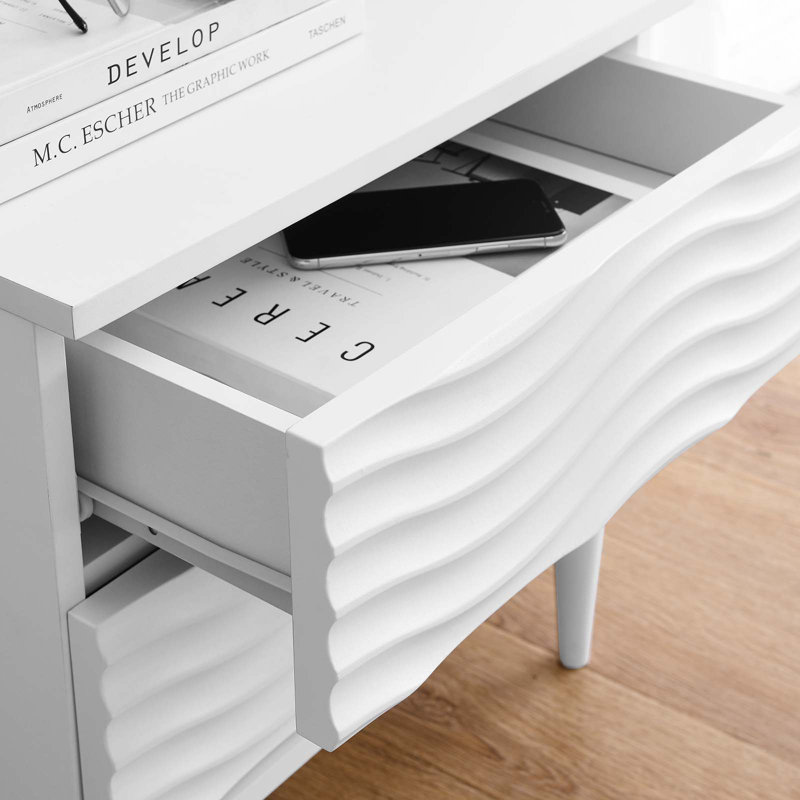 White Wave Design 2-Drawer Nightstand with Tapered Legs