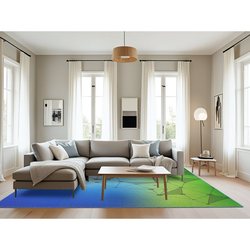 Tapis décoratif bleu géométrique, Rectangle 8 pi x 12 pi