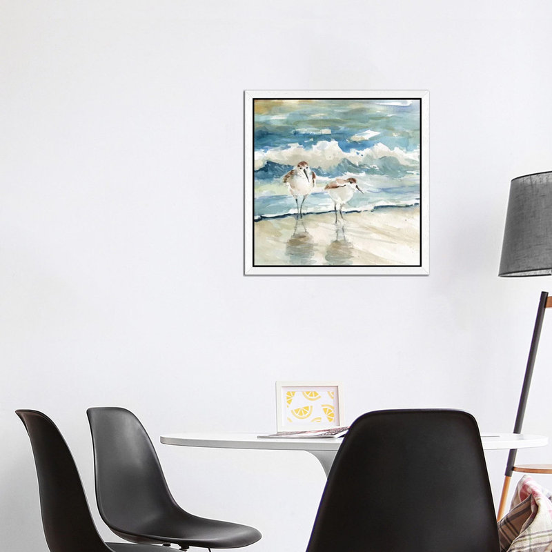 Beach Birds by Carol Robinson - Painting on Canvas, 45.72 cm H x 45.72 cm W, White Framed