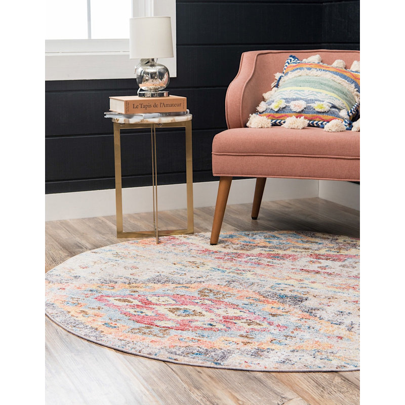 Tapis arc-en-ciel de style sud-ouest Mulvaney, Rond 3 pi 3 po