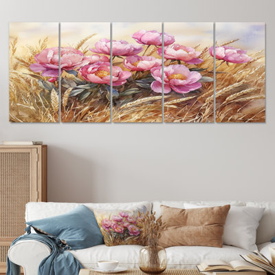 Pivoines dans le champ de blé II - In Art - Ensemble de décoration murale traditionnelle