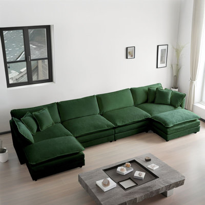 Latitude Run U Shaped Modular Sectional Sofa Chenille Deep Seat Cloud Couch with 2 Movable Ottoman
