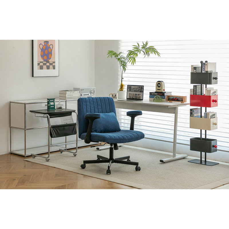 Modern Linen Blue Criss Cross Armrest Office Chair - Comfortable And Stylish For Home And Workspace