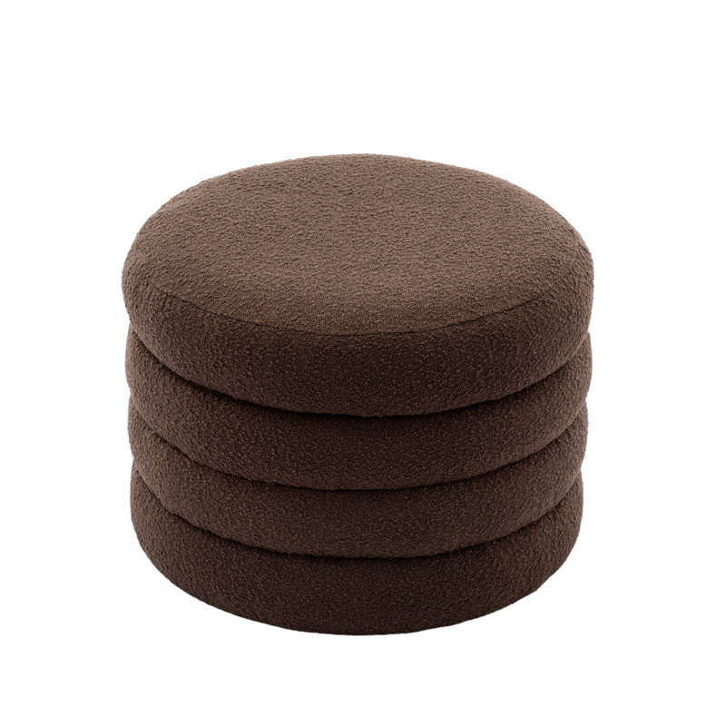 Tomkiel Round Storage Ottoman, Brown Boucle