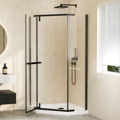 36 W x 36 D x 72 H Neo-Angle Corner Shower Enclosure with 1/4 in. Clear Tempered Glass, Stainless Steel Frame, Safety Film & Easy-Clean Nano Coating, Base Not Included