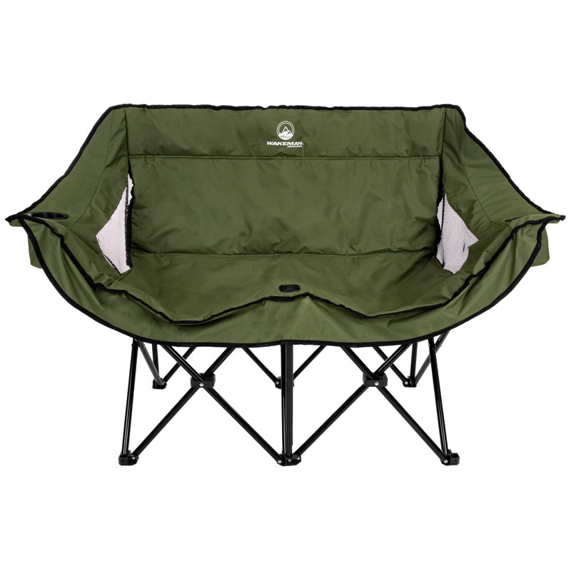 Wakeman Outdoors Double Camping Chair - Foldable Portable Couch with Cupholders and Padded Seats - Two-Person Camp Chair with Carrying Bag