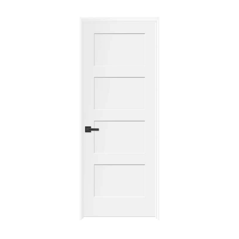 Porte pré-suspendue à 4 panneaux apprêtés avec montants de porte de 4 9/16 po (sans serrure), 32 po x 80 po, Noir mat