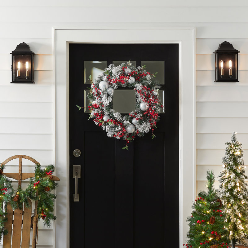 24 in. Flocked Wreath with Ornaments
