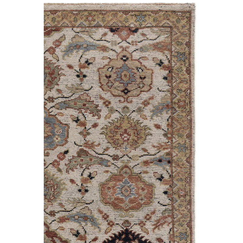 Oriental Hand-Knotted Ivory / Gold Area Rug, Rectangle 9' x 12'