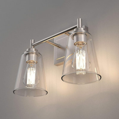 Éclairage pour meuble-lavabo de salle de bain, luminaires de salle de bain 2 lumières sur miroir, lampe murale de salle de bain avec verre, luminaires de meuble-lavabo modernes dorés pour salle de bain, chambre à coucher, couloir
