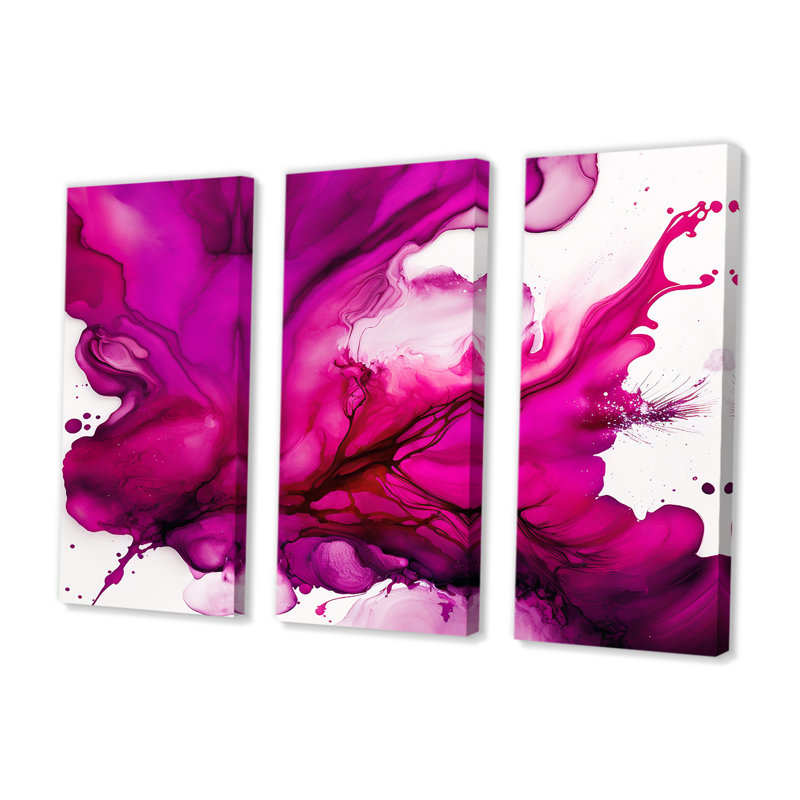 Ancien mystère in Viva Magenta II - ensemble d'art mural abstrait à l'encre liquide, H 32 po x l 48 po x P 1 po, Toile tendue