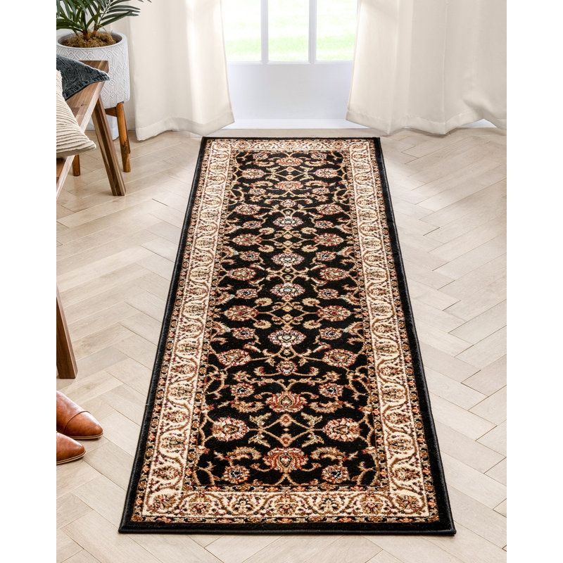 Belliere Sarouk Black Traditional Rug, Runner 2'3" x 7'3"
