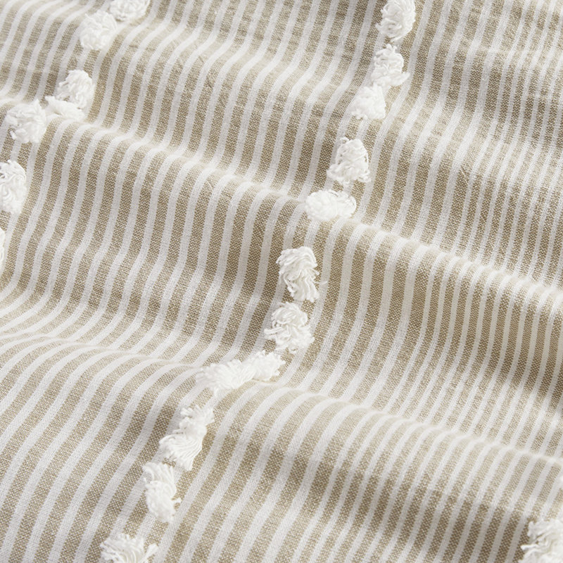 Housse de couette en coton teinté 3 pièces pour lit très grand avec des rayures taupe et blanches 100% broderie en chenille
