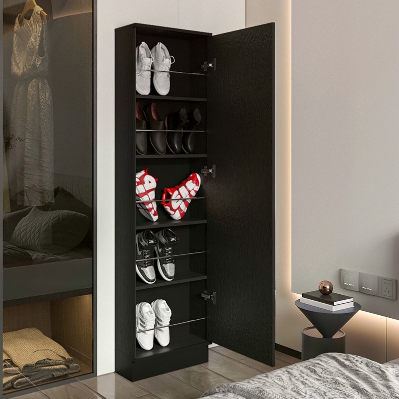 Armoire à chaussures rectangulaire haute avec miroir, Noir
