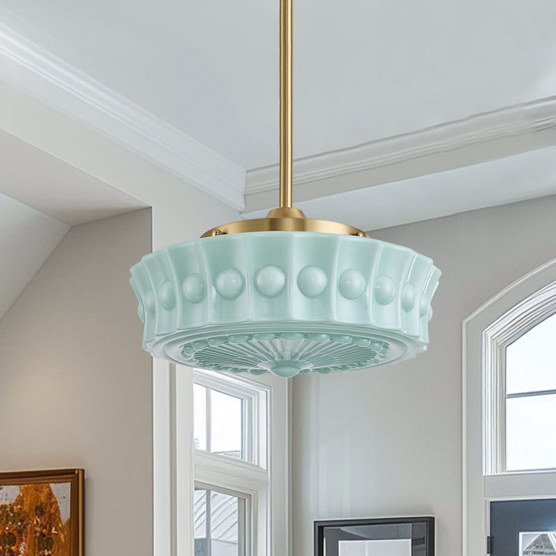 Luminaire suspendu en verre Milk, Bleu, Tige dorée