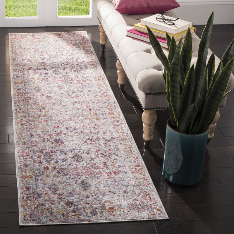 Gris oriental/rouge Tapis décoratif, Tapis de couloir 2 pi 3 po x 8 pi