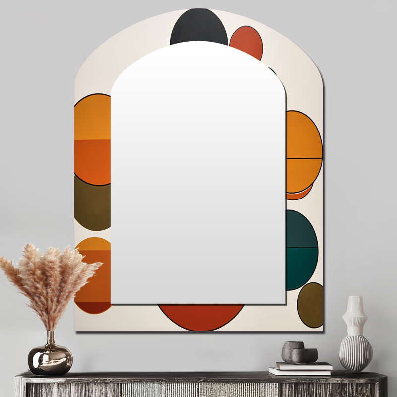 Serendipity Retro Abstract Midcentury Geometrics - Midcentury Modern Arch Unique Wall Mirror Decor, Blue Asymmetrical Large Mirror, Printed Metal Art
