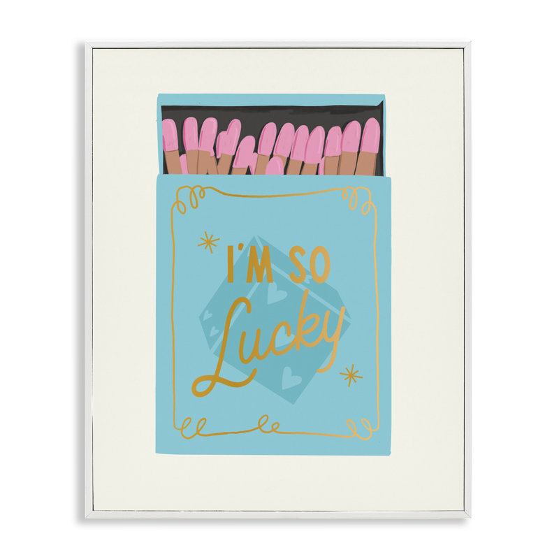 I'm So Lucky Matchbox Framed Giclee, design by Cherrywood Lane, 14" H x 11" W, Coastal White Framed Giclee