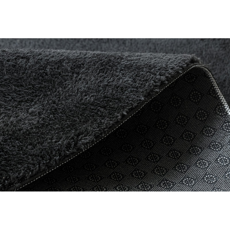 Pacificia Solid Colour Area Rug, Black, Round 80cm