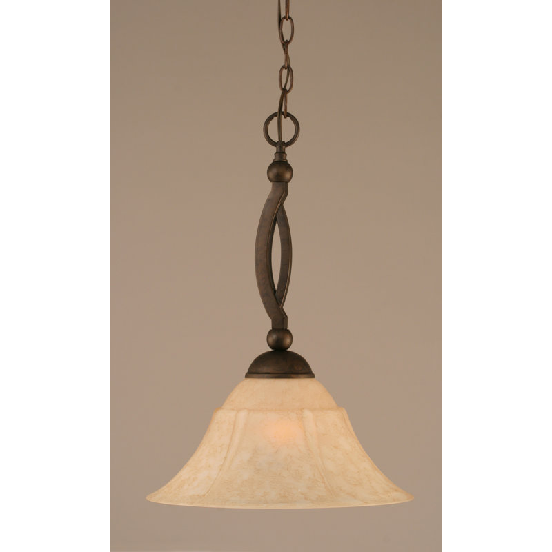 Bow Chain Hung Pendant Glass, Brushed Nickel, 20.25", Amber Marble