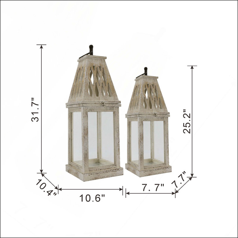 Set of 2 Ramsey Garden Lanterns, L:10.5x10.5x32"  S:8x8x25"