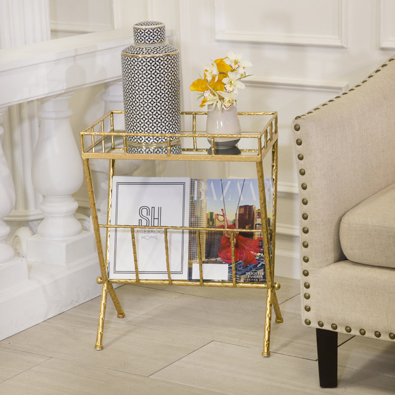 Quinlynn Metal and Glass Two-Tier Bar Cart with Decorative Frame for Stylish Serving and Storage