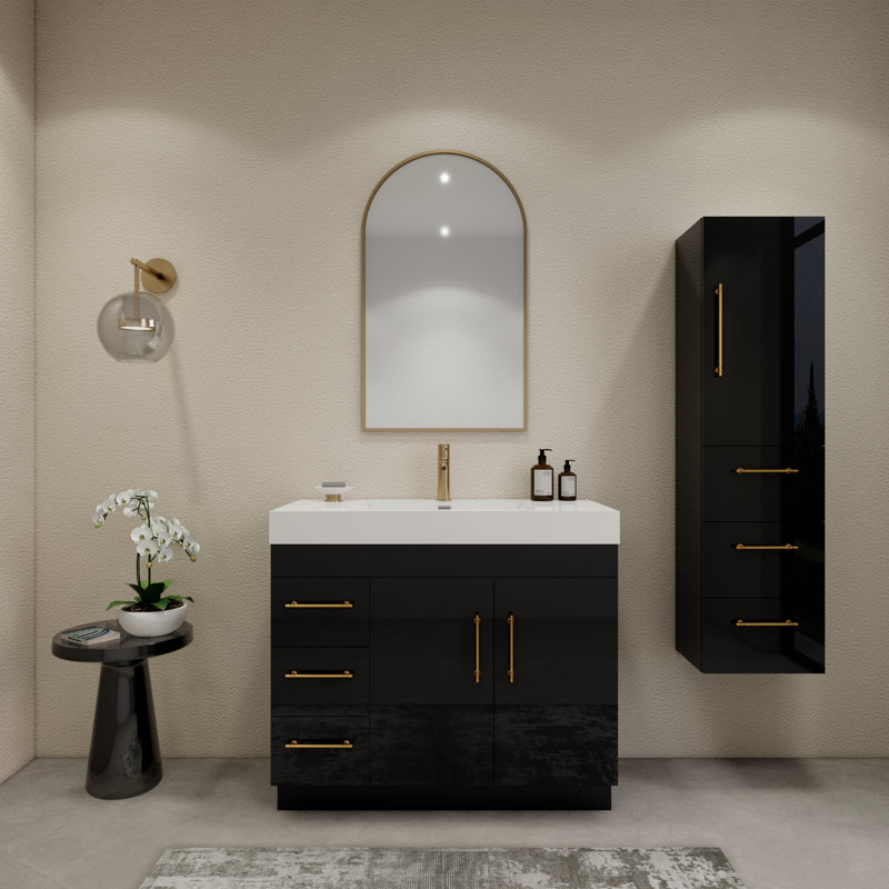 Elsa 59" Black Wall-Mounted Single Bathroom Vanity