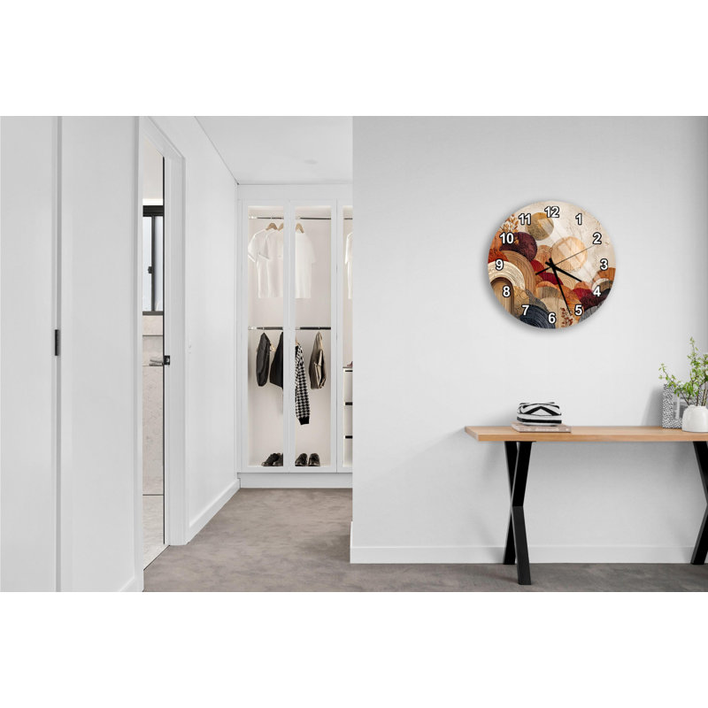 Horloge murale en verre trempé beige, 14 pouces, Noir anglais