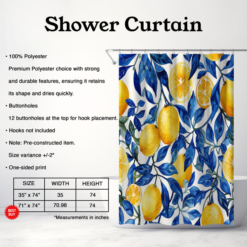 Motif de carreaux d'agrumes - rideau de douche standard 1 pièce, H 74 po x l 71 po