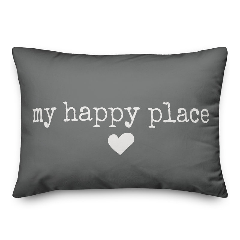  My Happy Place Outdoor Rectangular Pillow Cover & Insert, Dark Gray/White