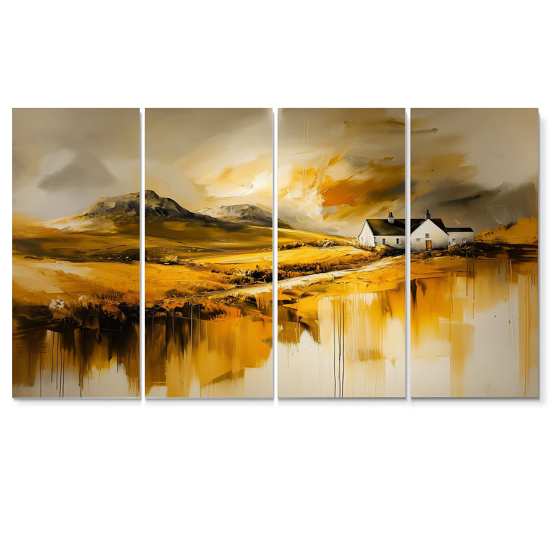 Montagnes d'Irlande dans des tons d'or et de noir II - ensemble de décoration murale Irlande, H 28 po x l 48 po