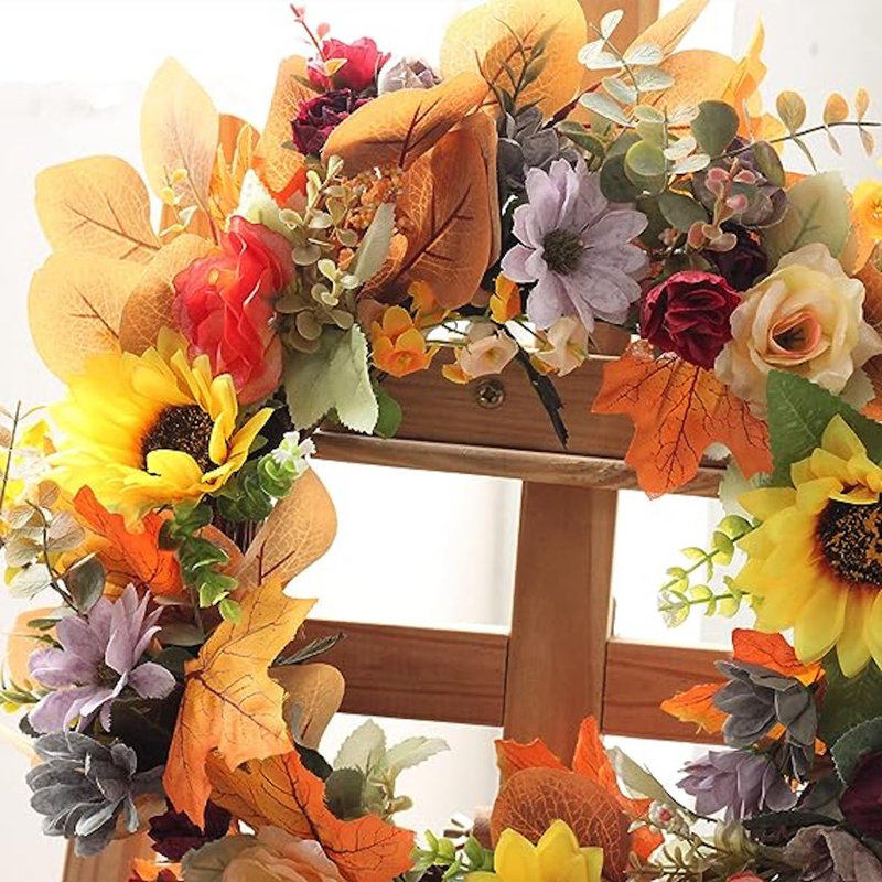 Couronne de tournesol et rose artificielle 20 po pour votre porte d'entrée
