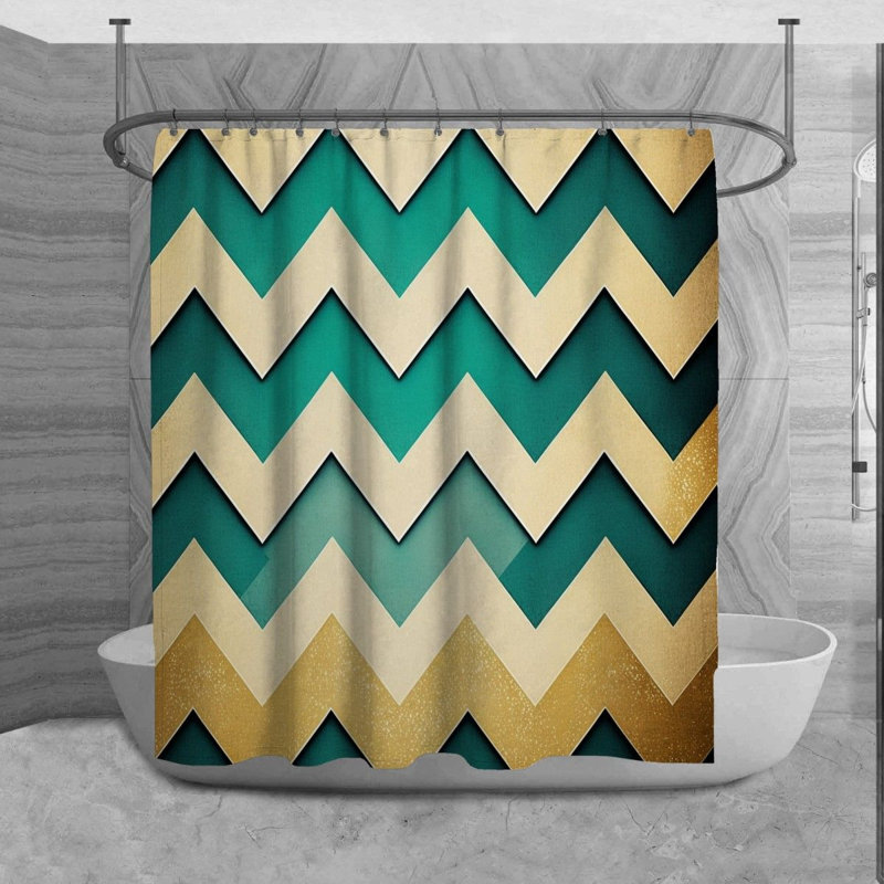 Rideau de douche Winhall, H 73 po x l 70 po, Doré / turquoise