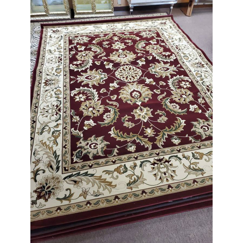 Peotone Oriental Area Rug in Burgundy/White, Rectangle 7'10.6" x 10'7.8"