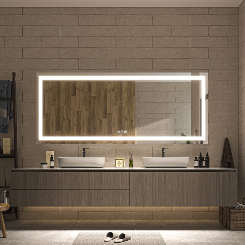Oversized Frameless LED Backlit and Front Light Vanity Mirror