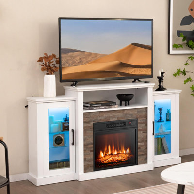  59'' W Fireplace TV Stand w/LED Lights & Smart APP Control, Entertainment Center w/18" Electric Fireplace