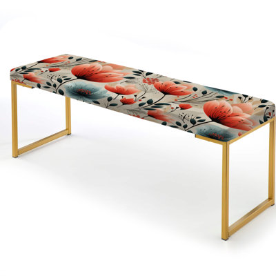 Vintage Romance Red Floral Bliss III - Floral Upholstered Gold Bench