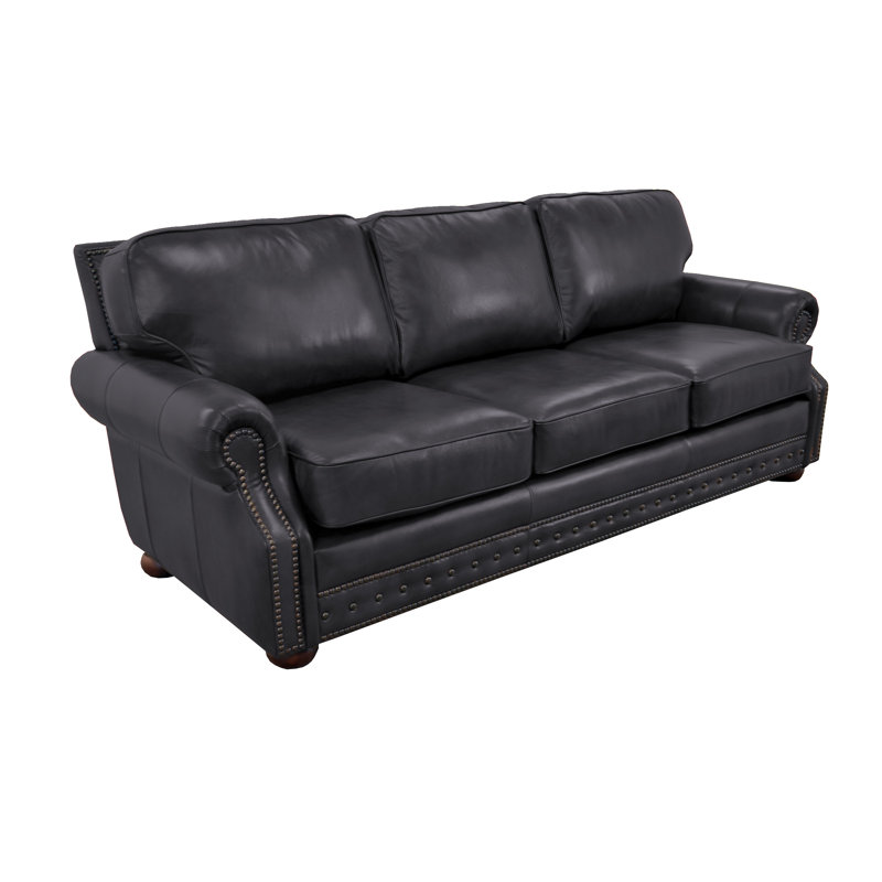 Speroni 100" Genuine Leather Rolled Arm Sofa, Burnham Black Genuine Leather