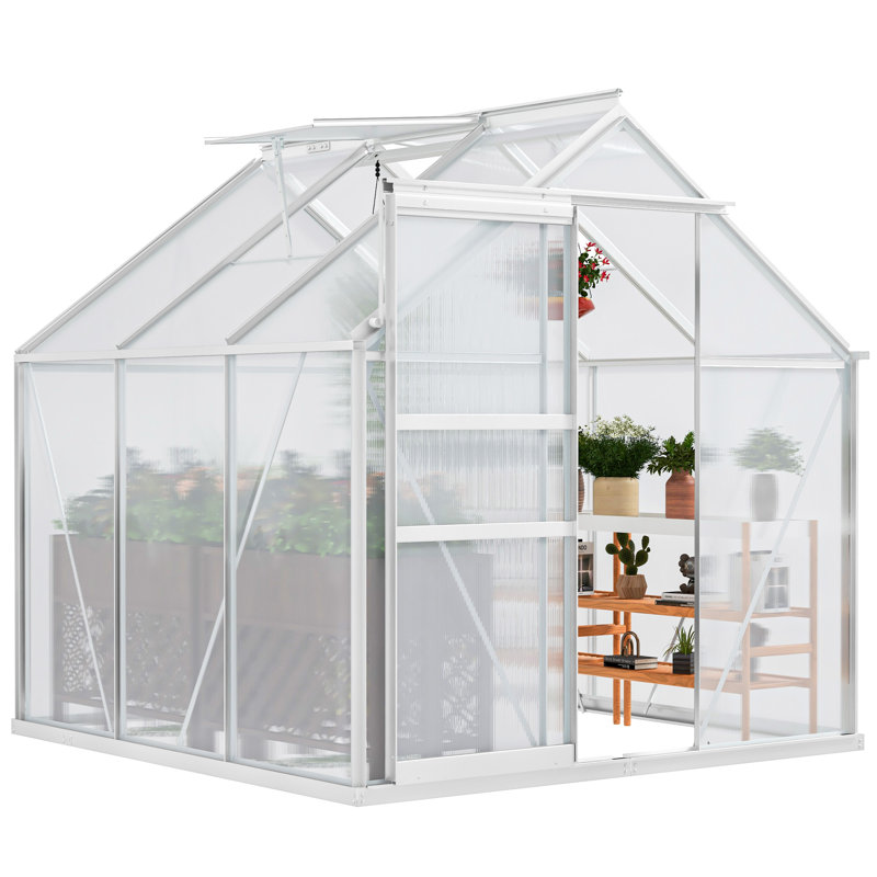 Serre Balconera avec cadre en aluminium, panneaux en PC, Argent argent, H 76,8 po x l 74,4 po x P 100,8 po