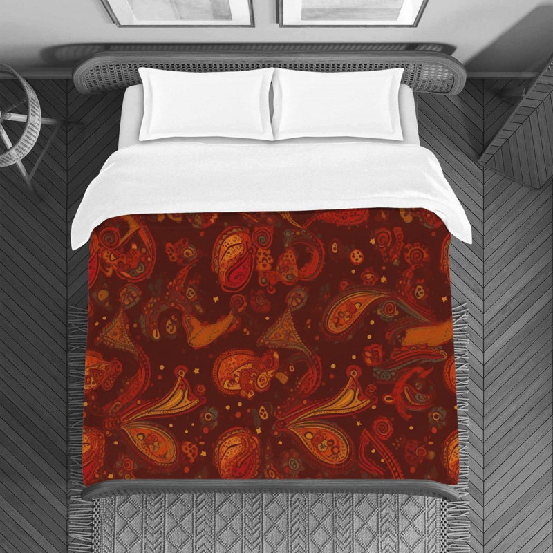 Machine Printed Duvet Cover, Brown/Red Paisley, Queen Duvet Cover