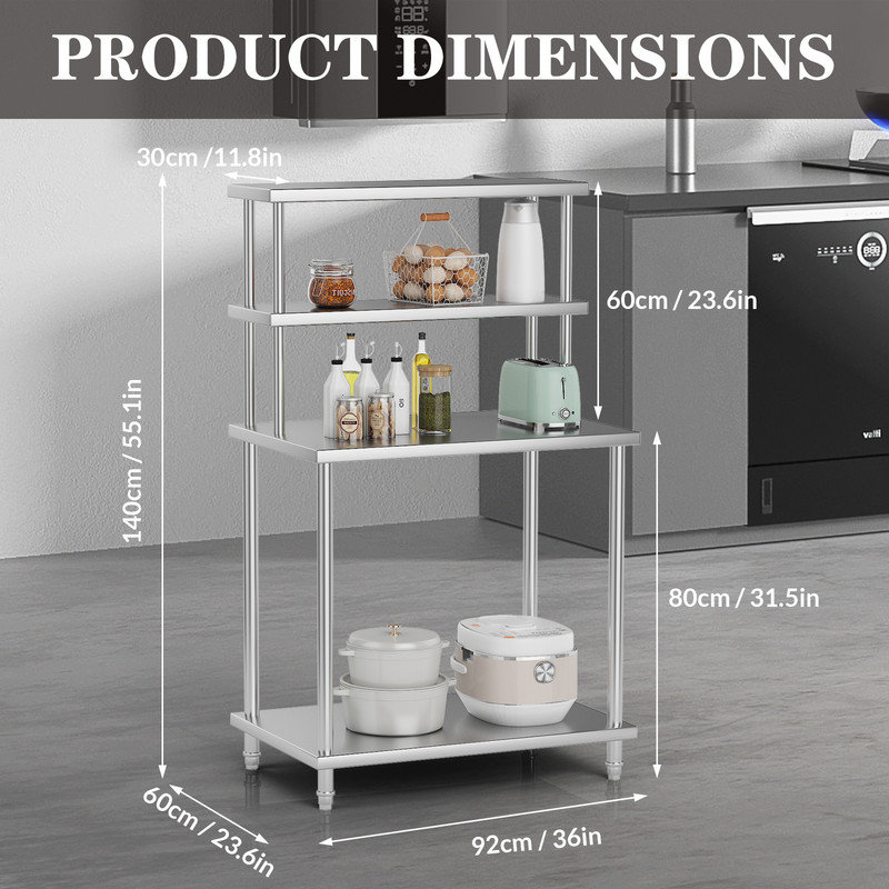 Table de travail en acier inoxydable avec tablettes, table de préparation de cuisine robuste avec tablette 36 x 24 pouces