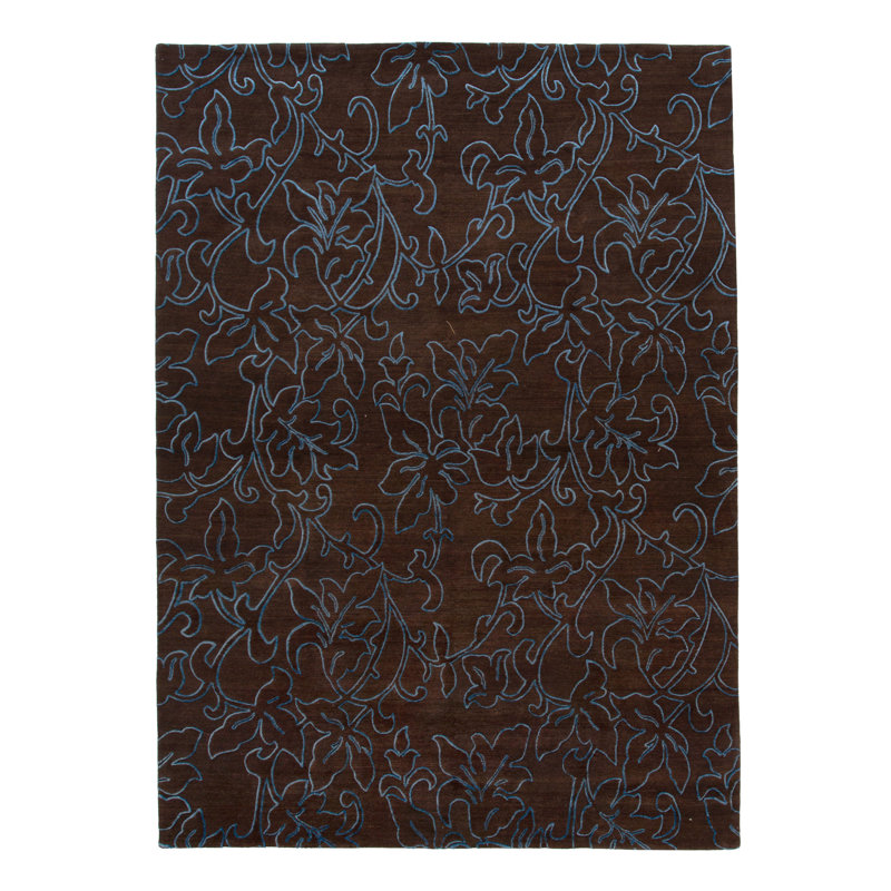 Brown Nu Vibrant Modern Tibetan Wool Silk Blend Rug - 10' x 14'4"