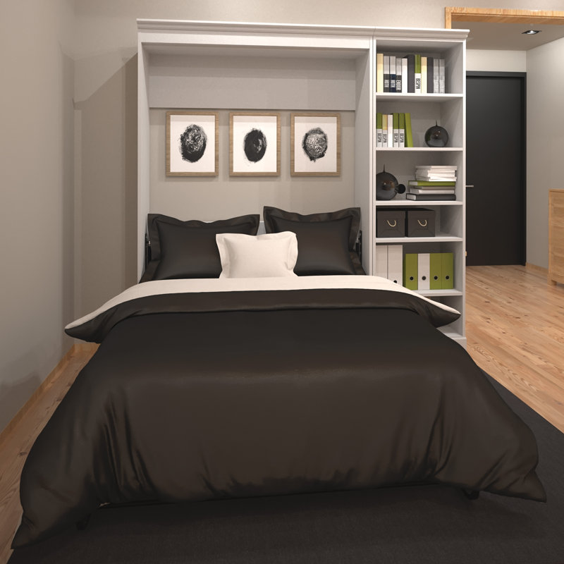 Lit escamotable avec rangement Alvaretta, Blanc, Double