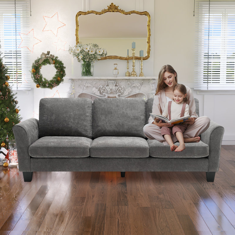 Keally 80.76" Deep Seating 3 Seater Sofa, Dark Gray