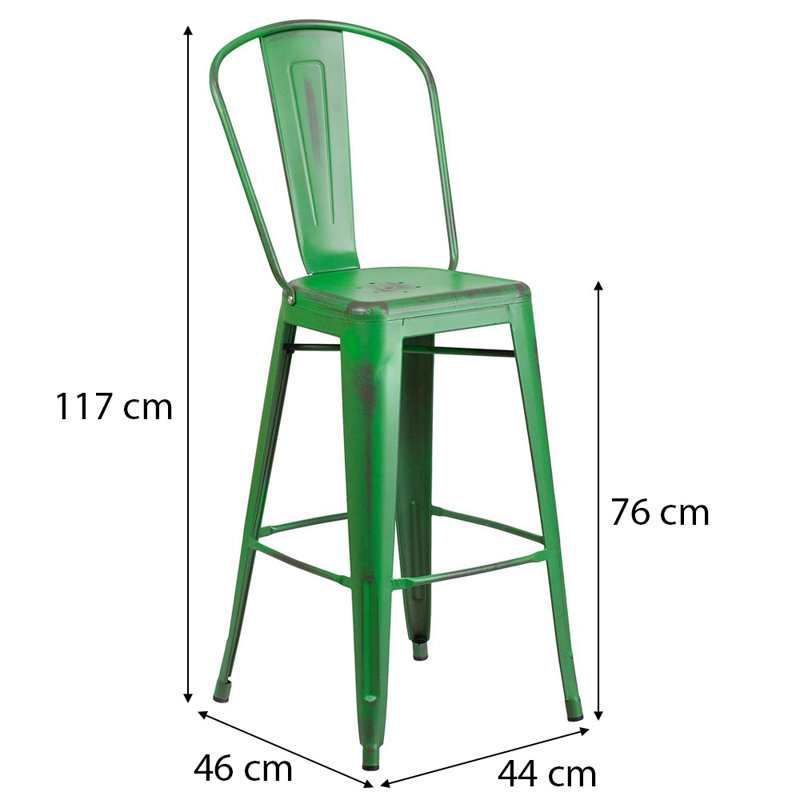 Blake Industrial Style Bar Chair - Set of 4 - Modern Metal Bar or Counter Height, 76cm, Distressed Green