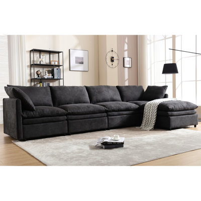 U-Shaped Modular Couch With Upholstery, 5, Dark Gray 5 Upholstered Chaise Lounge, U-Shaped,