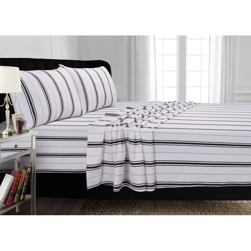 Modern & Contemporary Cotton Flannel Striped Duvet Cover, King, Black Gray