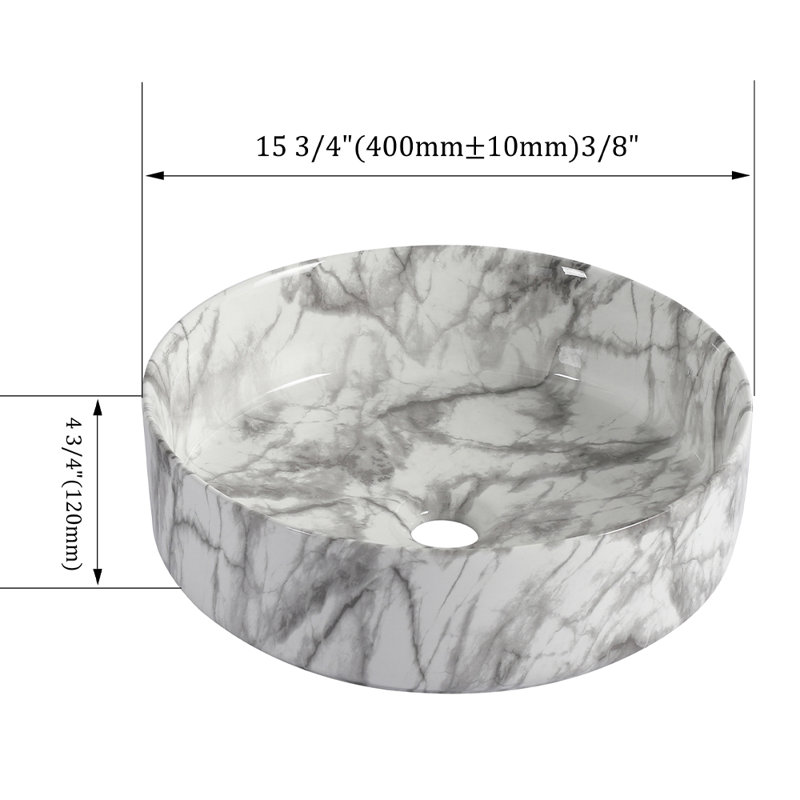 Round Counter Bathroom Ceramic Sink, White/Gray