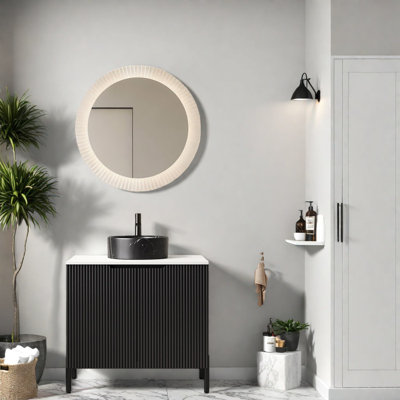 Meuble-lavabo compact compact avec lavabo en céramique, panneau de fibres à densité moyenne noir et comptoir en pierre de Carrare